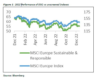 Figure 1: 2022 Performance of ESG vs unscreened Indexes